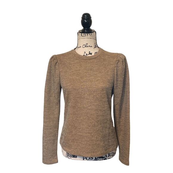 june & hudson Sweaters - June & Hudson Women's Tan Knitted Puff Shoulder Ribbed Pullover Sweater Size S